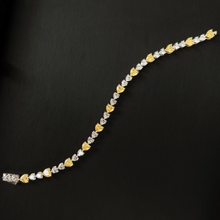 质感心形黄钻手链，人造钻石s925纯银镀金18k白金，爱心礼物锆石