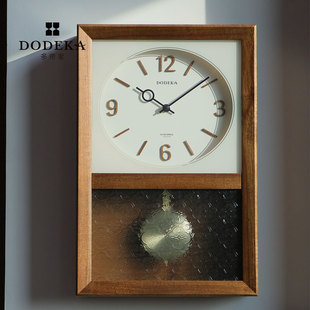 多帝家实木日式复古钟表客厅挂钟方形报时座钟北欧创意摇摆钟时钟