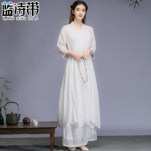 禅意女装文艺复古汉服中国风禅修茶服3件套