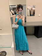 韩国版欧尼法式小众纯色褶皱设计宽松显瘦长款吊带连衣裙子女