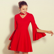红色法式小礼服平时可穿气质显瘦名媛中袖聚会收腰连衣裙短款女