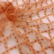 橙色台湾蕾丝定染面料菱格绣花菱形网布刺绣布料春夏季连衣裙DIY