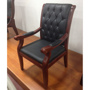 美式风格真皮会议椅 中式真皮班前椅 欧式实木办公椅 商务会客椅