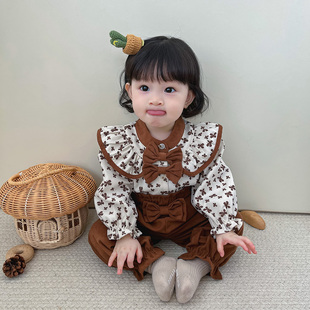 韩版婴儿衣服春秋套装女宝宝洋气碎花上衣灯笼裤分体两件套婴幼儿