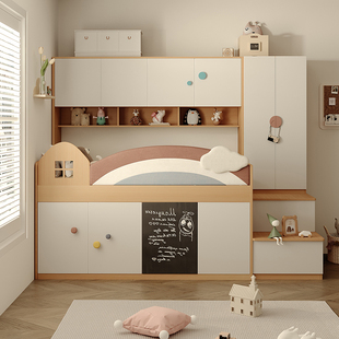 安兰图多功能储物半高床儿童床小户型上床下柜组合床中高床带书桌