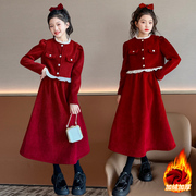 女大童秋冬连衣裙网红洋气小香风外套时髦公主小女孩年服套装