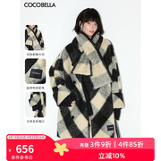 cocobella格纹长毛绒加厚毛呢外套，女秋冬设计感围巾，大衣wl59