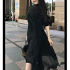 过膝长袖黑色宽松178强大摆夏季时尚，女潮长款2023雪纺连衣裙