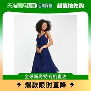 香港直邮潮奢asos女士设计褶裥，背心抽绳束腰，中长连衣裙(海军蓝)