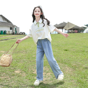 初中生女短袖套装夏季少女学院风T恤运动青少年中学生大童两件套