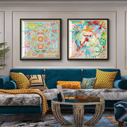 美式轻奢装饰画沙发背景墙艺术丝巾，风格卧室挂画现代组合客厅壁画