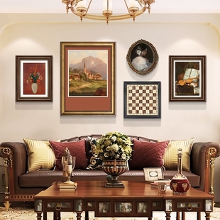 法式复古挂画美式装饰画客厅沙发，背景墙组合壁画，卧室油画小众艺术