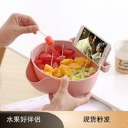 双层懒人果盘创意塑料果蔬带手机支架瓜子盆果篮双层沥水果盘