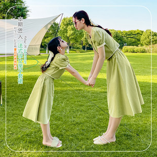 亲子装女童夏装短袖两件套2022韩版儿童夏季裙子法式淑女套裙