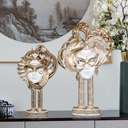 欧式面具美女桌面摆件工艺品客厅卧室书房软装饰创意橱窗摆设饰品