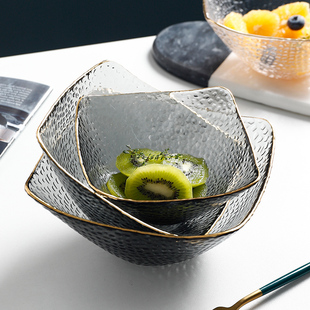 熊谷组金边透明玻璃碗水果沙拉碗家用单个网红日式大号北欧甜品碗