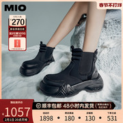 MIO米奥2023年冬季圆头高跟切尔西靴牛皮革潮流厚底短筒靴女靴