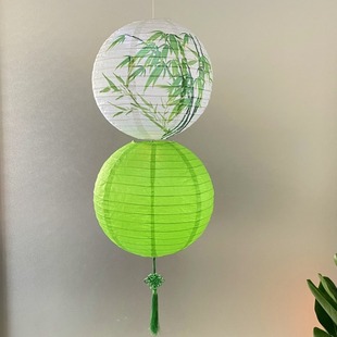 五一绿色竹子纸灯笼中式国风，古典端午节店铺橱窗梅兰竹菊手绘灯罩