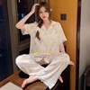 日本gppique夏季睡衣女真丝绸，蕾丝高级感甜美网红短袖家居服套装