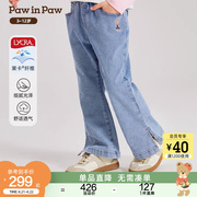 PawinPaw小熊童装24年春夏女童贴布印花微喇牛仔长裤软牛仔