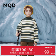 MQD童装23冬季男大童条纹撞色立领卫衣儿童加厚保暖上衣奥莱