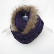 艾格特 女冬季紫色毛线真毛领围巾围脖G4232