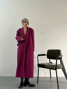 2023年春秋韩版英伦风chic设计高级感长款紫色风衣大衣外套女