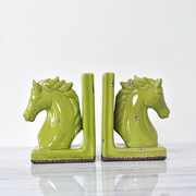 简约抽象后现代新古典陶瓷复古绿色马头书靠摆设家居书柜软装饰品