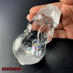 白水晶貔貅 纯天然白水晶原石雕刻 晶体透彩虹 家居办公摆件 10CM