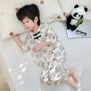男童睡衣2024春秋国风熊猫短袖家居服套装中小童男宝宝两件套