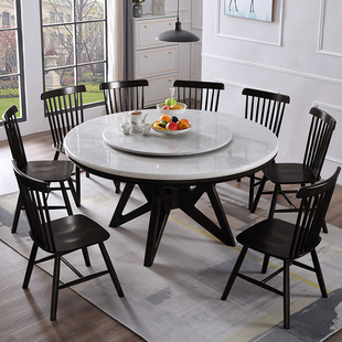 大理石餐桌中式大圆桌现代简约餐桌椅组合带转盘新中式实木圆桌
