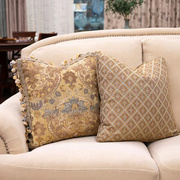 美式皮沙发抱枕靠垫套复古进口流苏靠枕样板房金色湖绿菱形组合