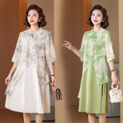 新中式国风旗袍裙子中年妈妈夏装气质中老年女装洋气假两件连衣裙