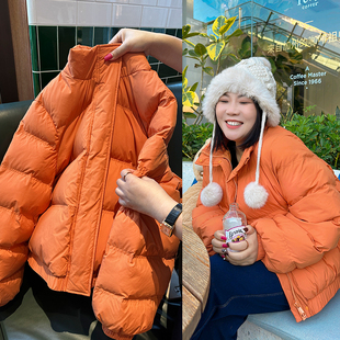 木子理想冬季果冻橙大码棉服女胖mm短款拉链面包棉服外套200斤