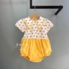 韩国童装 夏季女童宝宝可爱黄色大尖领短袖连体衣 爬服哈衣