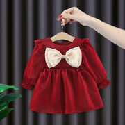 1-3岁女童洋气连衣裙春秋款，2宝宝夏季红色公主裙婴儿周岁礼服裙子