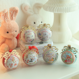 bunnylulu小兔子红色小圆盒球形，精灵球喜糖盒结婚马口铁喜糖盒子