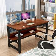 简约电脑桌台式家用圆角双层现代双人办公桌，防撞书桌学生写字台