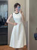2024夏季高档优雅气质白色长裙收腰女人味通勤A版无袖纯色连衣裙