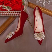 婚鞋新娘鞋红色，细高跟鞋春女2023不累脚，敬酒中式秀禾服结