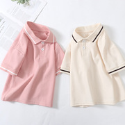 珠地棉~女童短袖polo衫，夏天透气短袖衫中大童短袖，上衣女孩翻领t恤