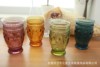 美式复古雕花玻璃杯 创意zakka玻璃水杯 色料玻璃雕花珍珠杯子