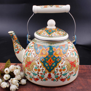 新疆饭店手工彩绘搪瓷壶民族，饭店奶茶壶茶，水壶烧水壶大容量通用