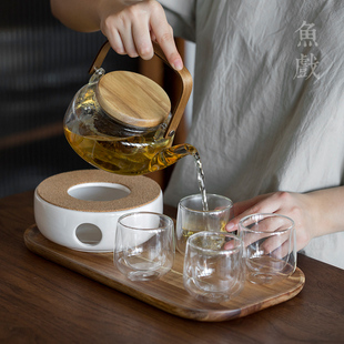 日式创意相思木整套玻璃，茶具套装家用耐高温过滤花茶泡茶壶煮茶壶