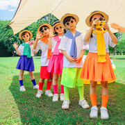 儿童糖果色围巾表演出服装幼儿园啦啦队小学生运动会开幕式班服