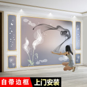 客厅电视背景墙壁画2024年3d立体壁纸现代简约大气墙布8d壁布