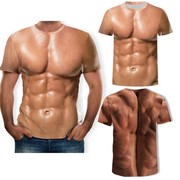 腹肌衣创意搞笑猛男肉奇葩衣服潮男个性假胸衫短袖t恤3D立体图案