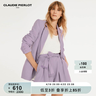 CLAUDIE PIERLOTOutlet春秋女装紫色高腰系带薄款短裤CFPSH00128