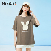 大版体恤米子旗宽松短袖，t恤女夏2024年韩版兔子刺绣纯棉上衣