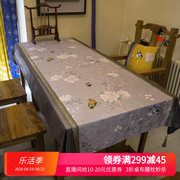 新中式银色花鸟中式桌布，餐桌布盖布奢华布艺桌布布艺台布禅意书桌